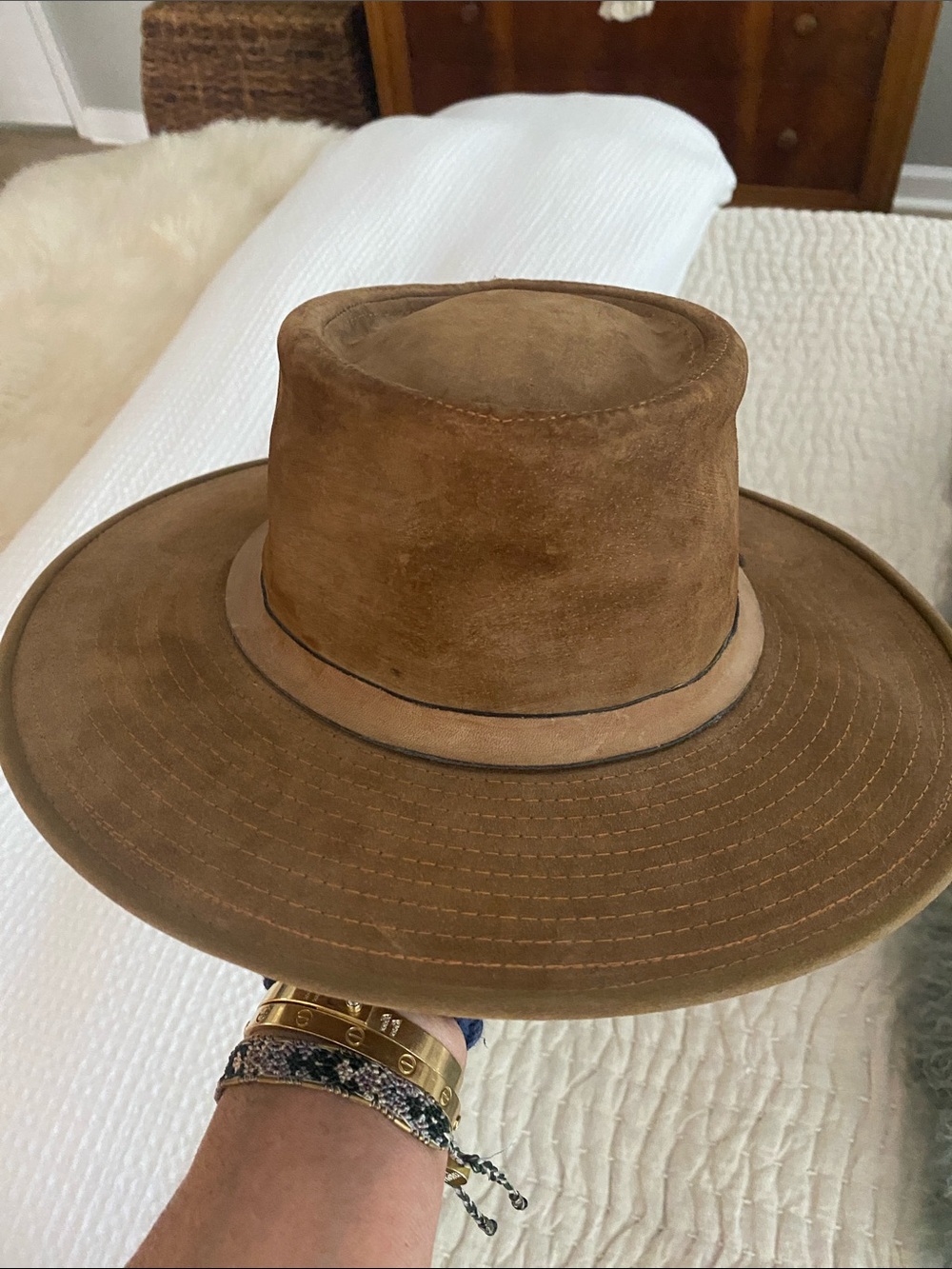 Vintage J. Crew Suede Leather Band Brown Wide Brim Women's Hat Size S - Picture 7 of 9